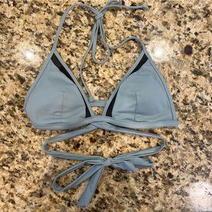 Victorias Secret VS PINK Strappy Bikini Halter Top Gray Green Black Mesh Small